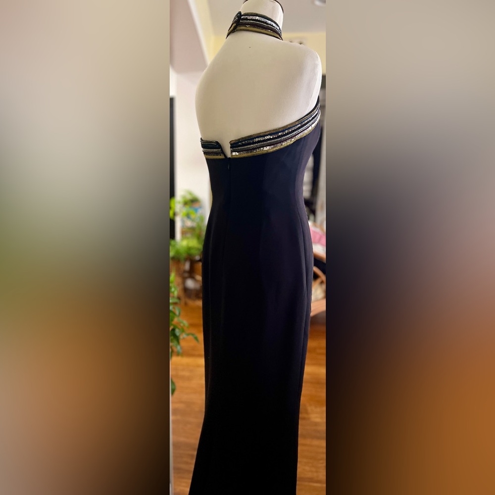 ESCADA Dress Formal Gown Black Sequin Stripe Trim Twist Halter Neck SZ 34/4 - Picture 10 of 16